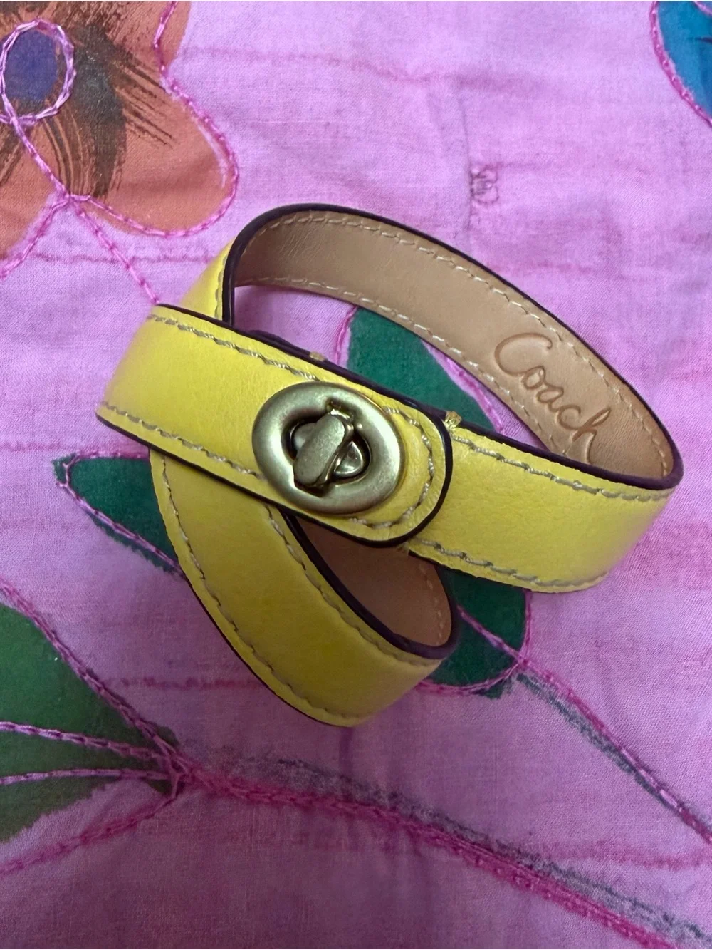 Coach Yellow Leather Bracelet Turn-Lock Strap for Women